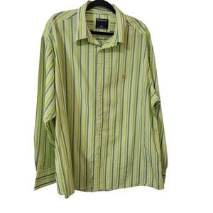 Rocawear 90’s Retro Gold Emblem Men's Button Down Shirt Green Stripe 3XL G13.5